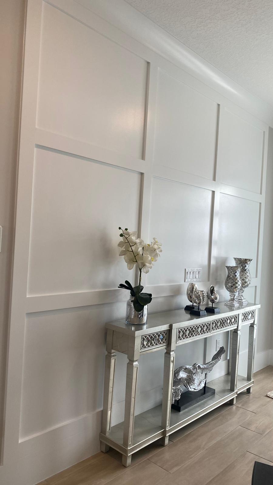 Board-and-batten accent wall with clean painted finish